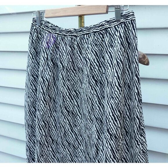Vintage 90s Leslie Fay Zebra Print Stretch Waist Midi Skirt - Picture 2 of 6